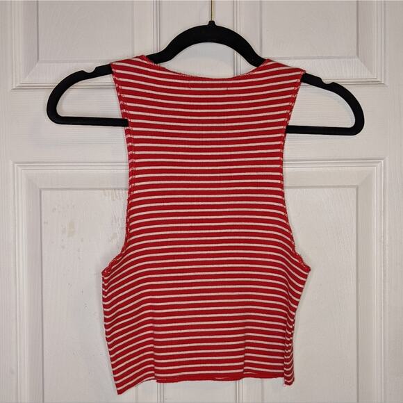 Zara Trafaluc Red & White Stripes Ribbed Crop Tank Top S - Picture 10 of 10